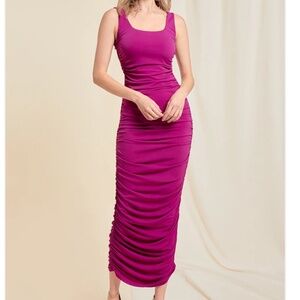 NWT Fuchsia Ruched Bodycon Maxi Dress